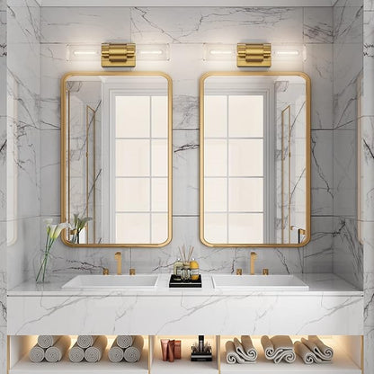 Tipace Bathroom Vanity Light Fixtures,Indoor Gold Wall Lights with Clear Glass,Modern Wall Sconces Up and Down Wall Mount Lamp for Bathroom,Bedroom,Hallway,Kitchen(Bulb not Include)