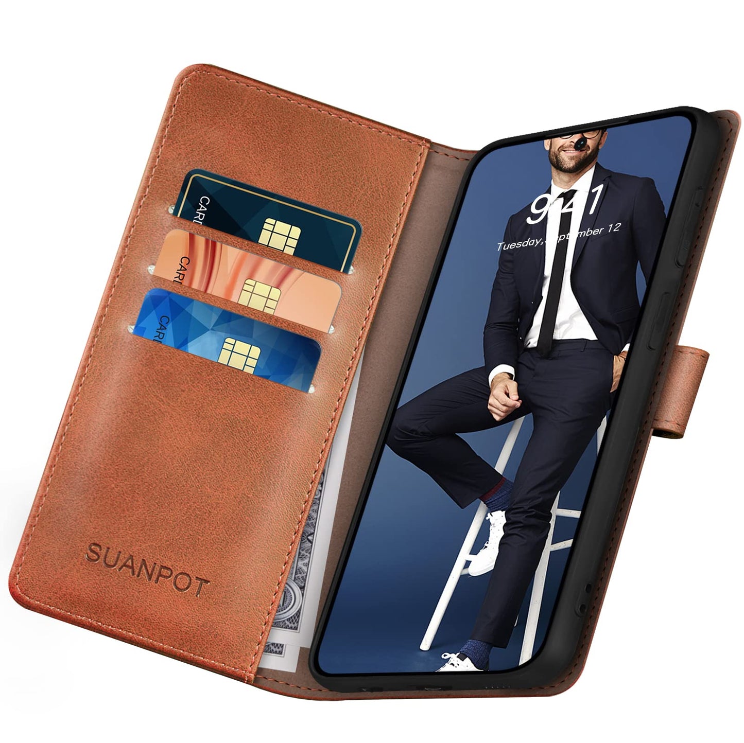 SUANPOT for Samsung Galaxy S24 Ultra Wallet case 【RFID Blocking】 Credit Card Holder,PU Leather Flip Folio Book Phone case Cover Women Men for Samsung S24 Ultra case Wallet(Light Brown)