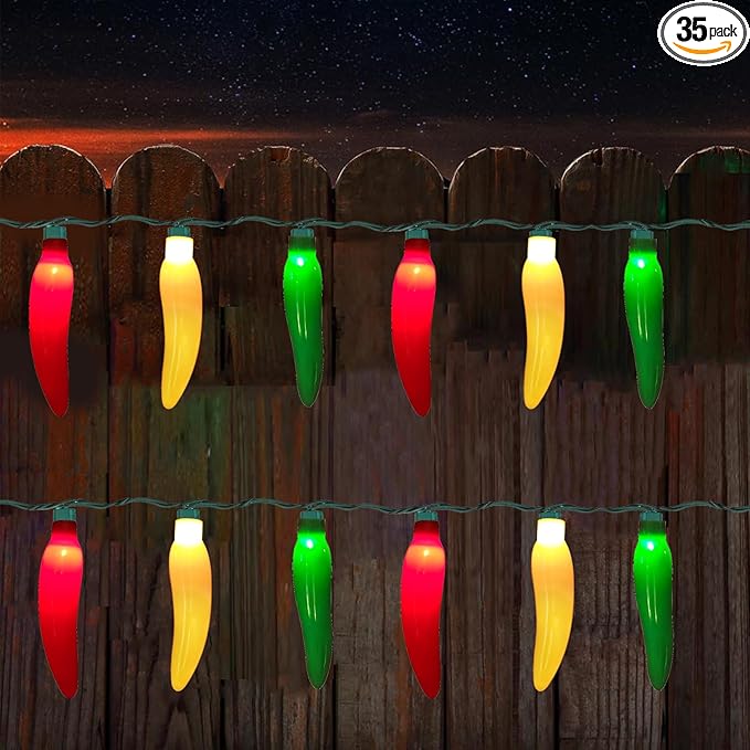 13.6FT Chili Pepper Lights Lights with 37 Mini Triplecolor Chili Lights(2 Spare),Outdoor Christmas Incandescent Pepper Lights for Indoor Outside Garden Patio Mexican Xmas Day Decor Parties