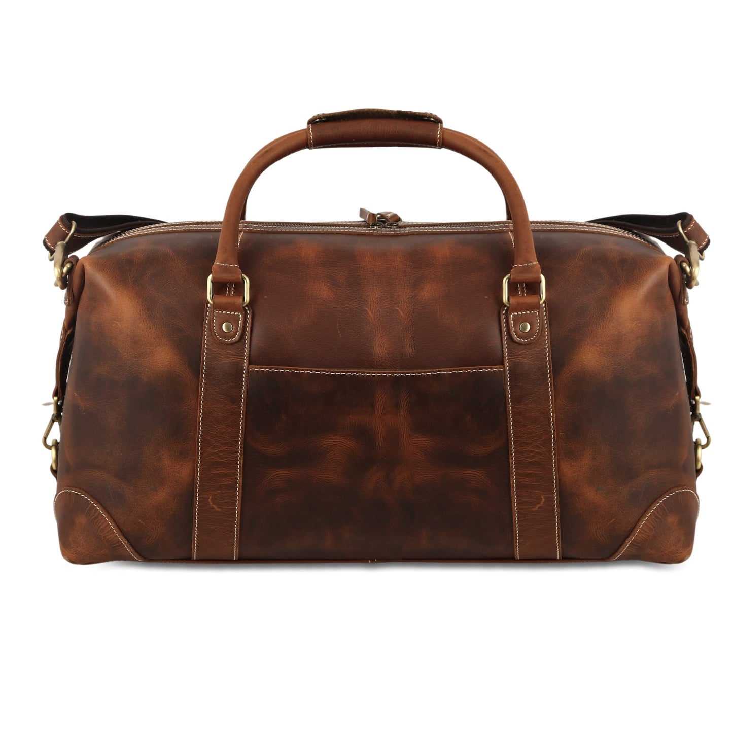 KomalC Leather Travel Duffle Bags for Men and Women Overnight Weekend Bag, Sports Gym Duffel (Dark Tan)