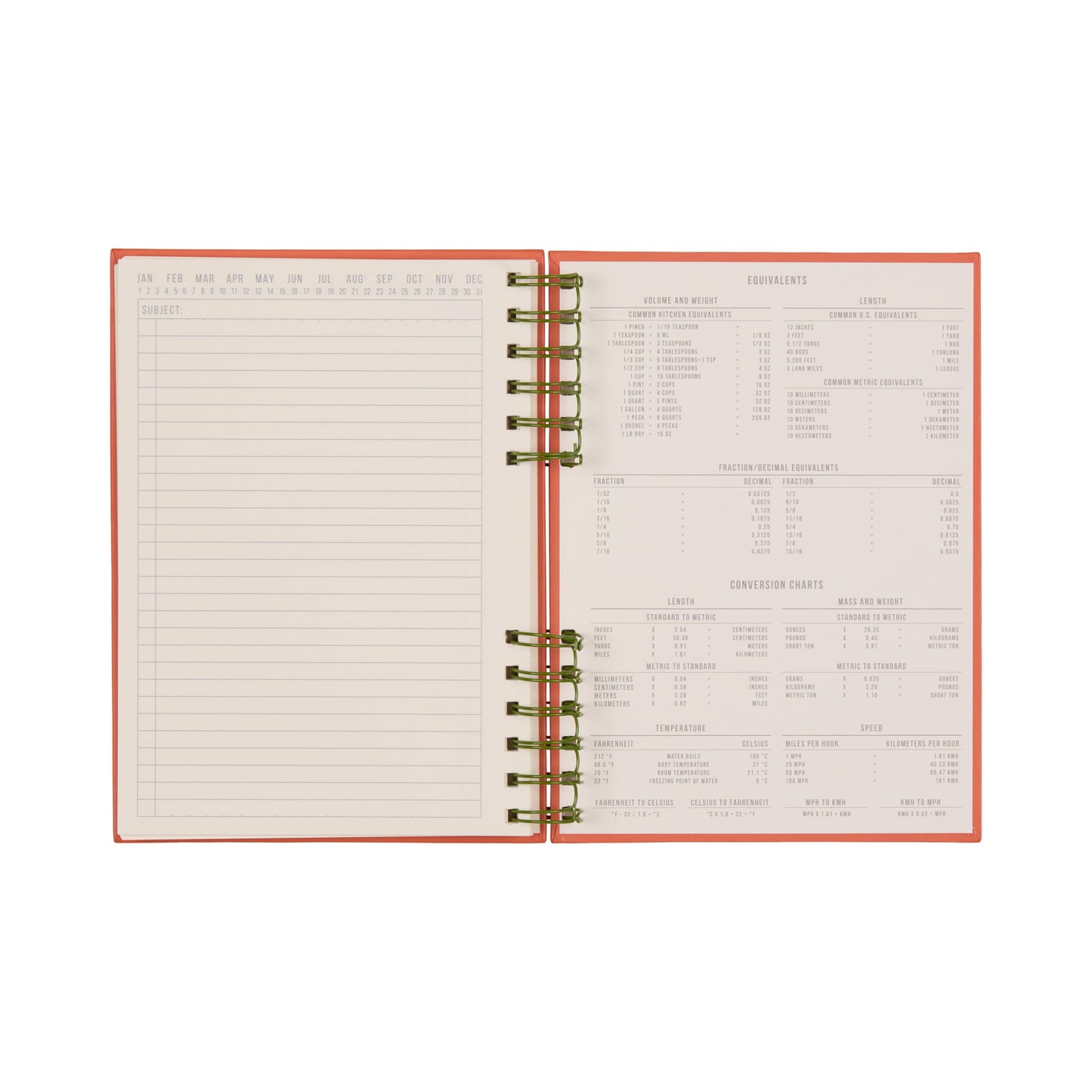 DesignWorks Ink Standard Issue Notebook No. 12, Undated Daily Planner & Writing Journal, 192 Lined Pages, Elastic Pen Holder, Small Spiral Notebook for Work & Journaling, 6 x 8.25 in, Army Green + Chili