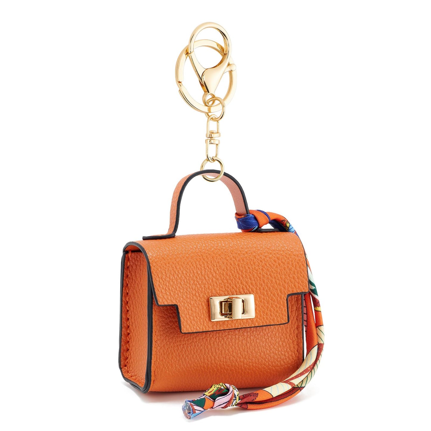 WOZEAH Mini Backpack Keychain for Women,Small Change Pouch Coin Purse Twist-lock with Key Headset Bag（Orange）