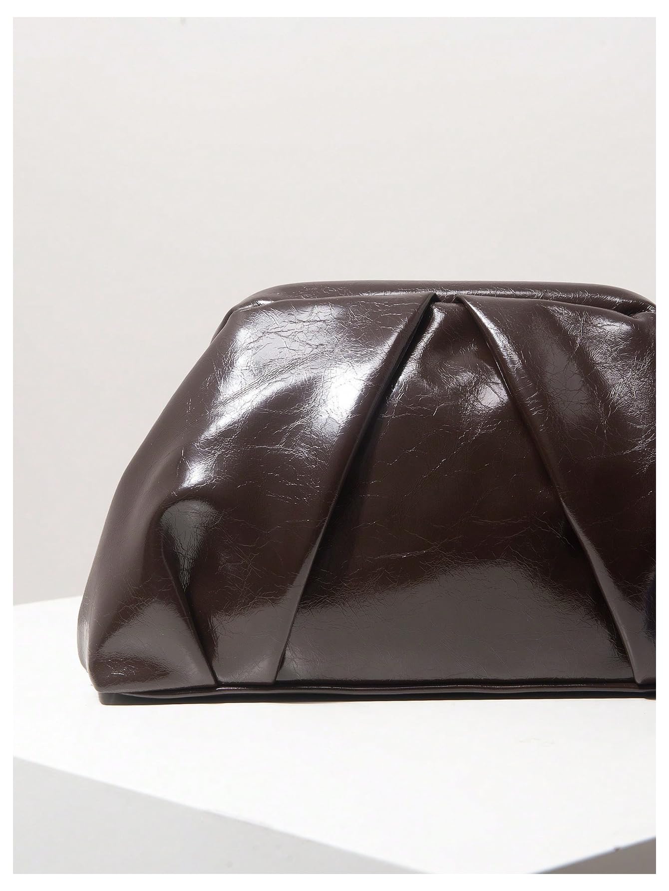 QWINEE Women's Ruched Clutch Purses PU Leather Kiss Lock Dumpling Bags Vintage Evening Handbags Coffee Brown One Size