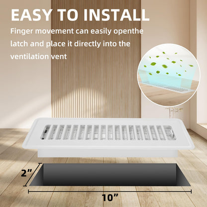 Floor Register 2x10, 4 Pack Floor Vent Covers for Home Floor Heavy Duty Steel Walkable Floor Grates Adjustable Air Vent Covers 2" x 10" Floor Vent, White
