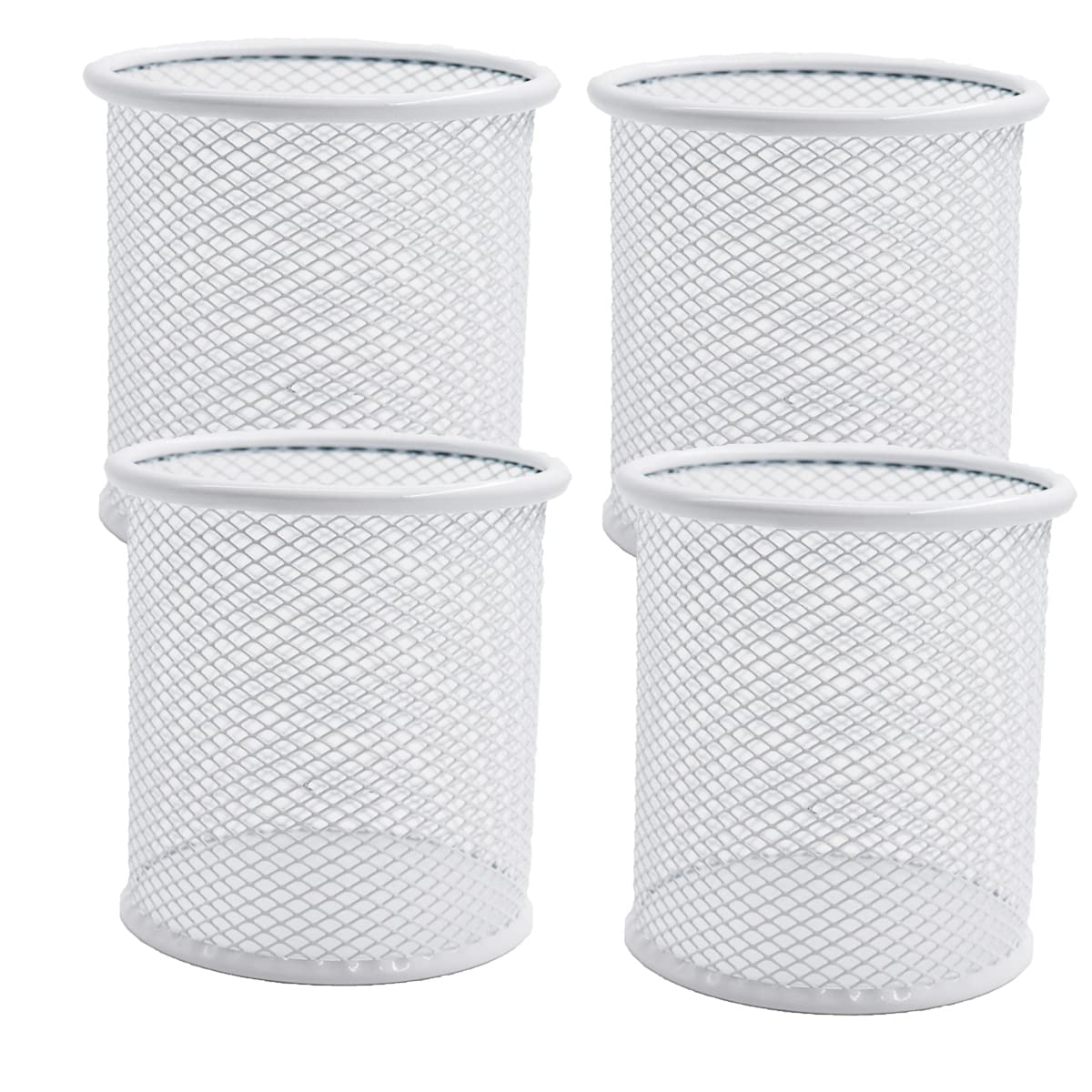 SNOW COOLER Pen Holder Mesh Pencil Holder Metal Pen Holder Cup Pencil Cup Holder for Desk Office Pen Organizer White, 4 Pack