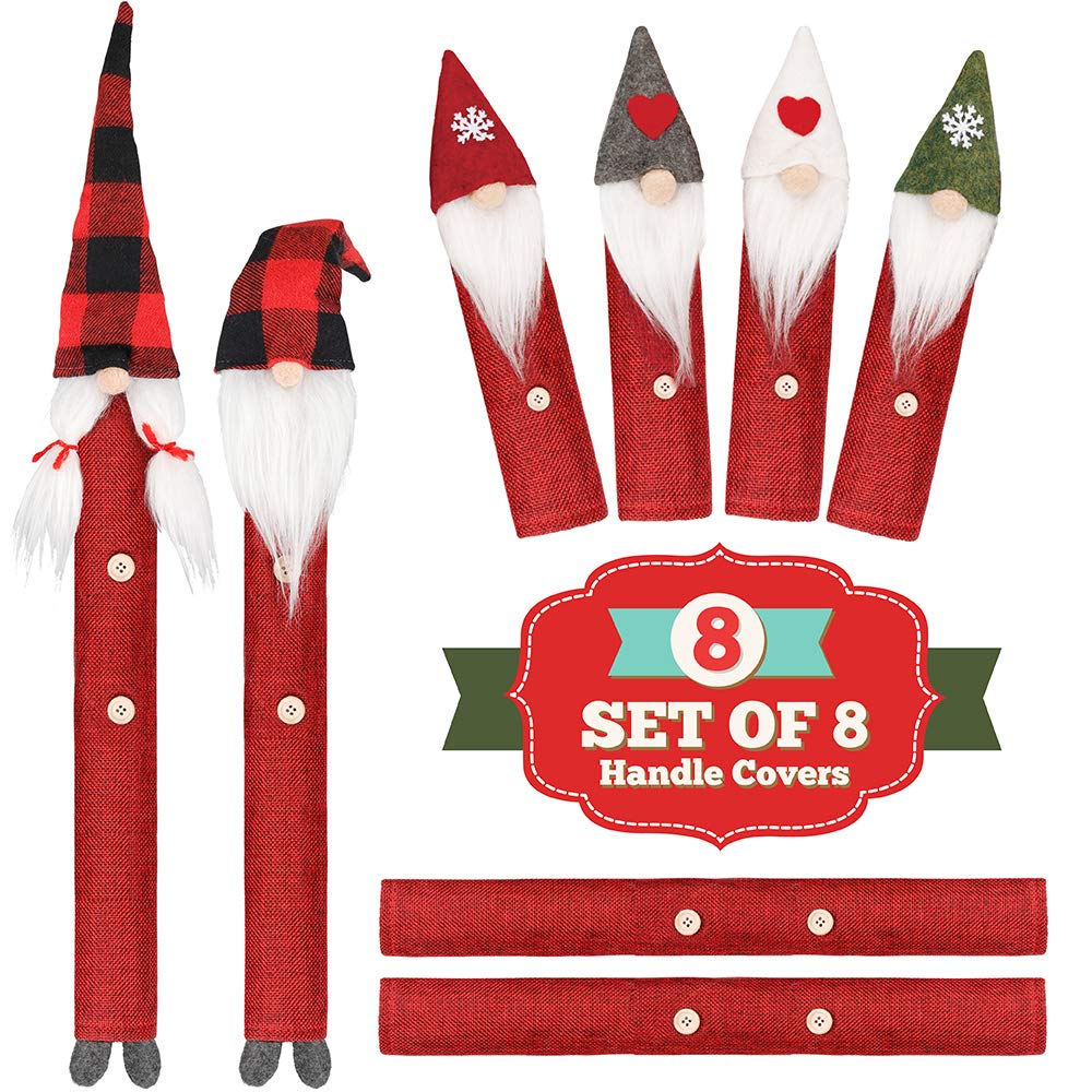 D-FantiX Gnome Christmas Refrigerator Handle Covers Set of 8, Adorable Swedish Tomte Kitchen Appliance Handle Covers Microwave Oven Dishwasher Fridge Door Handle Covers Protector Christmas Decorations