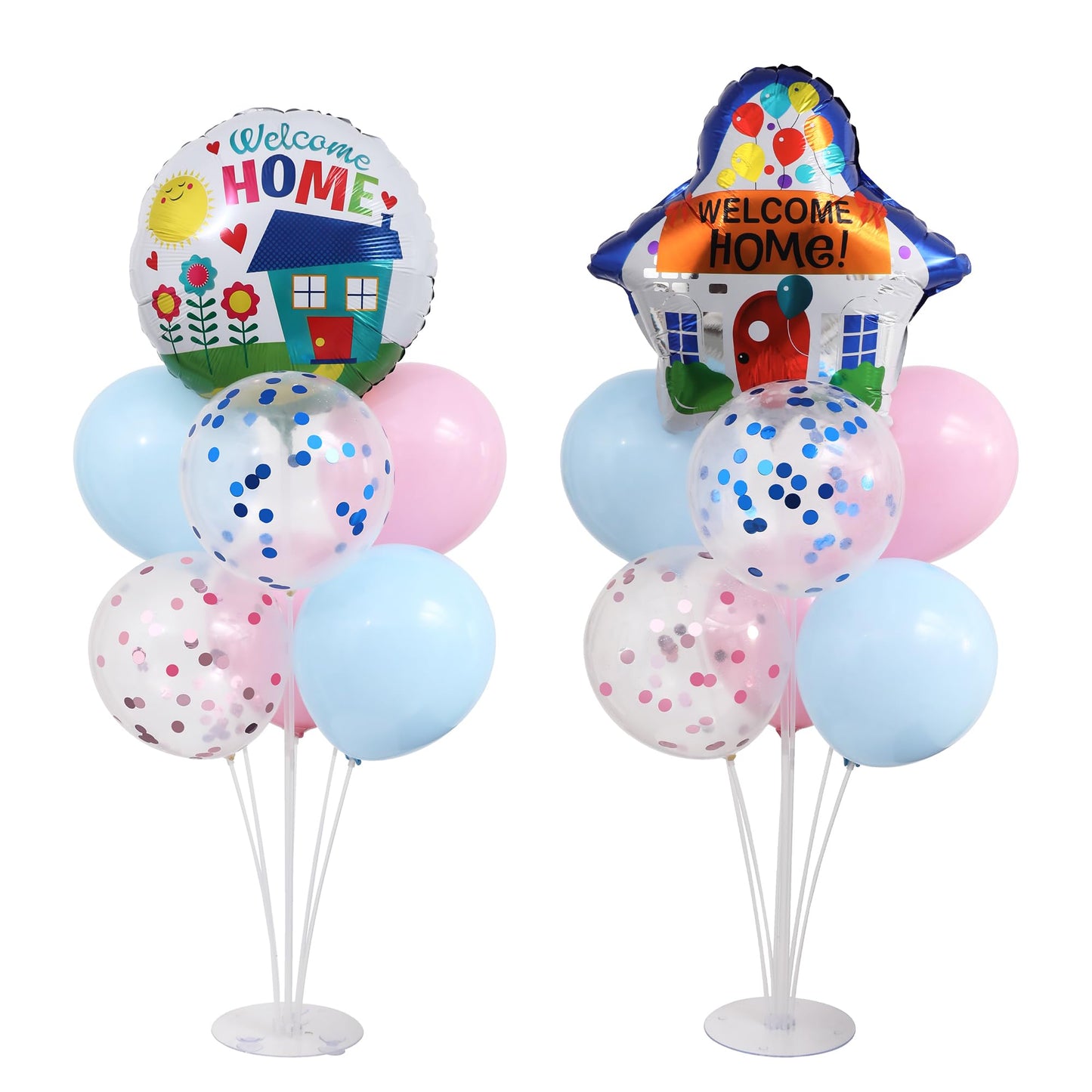 Welcome Home Balloons Table Centerpiece Stand Kit 2 Sets for Table with Blue Pink Sequin Balloons for Welcome Home Baby Shower Birthday Party Decorations