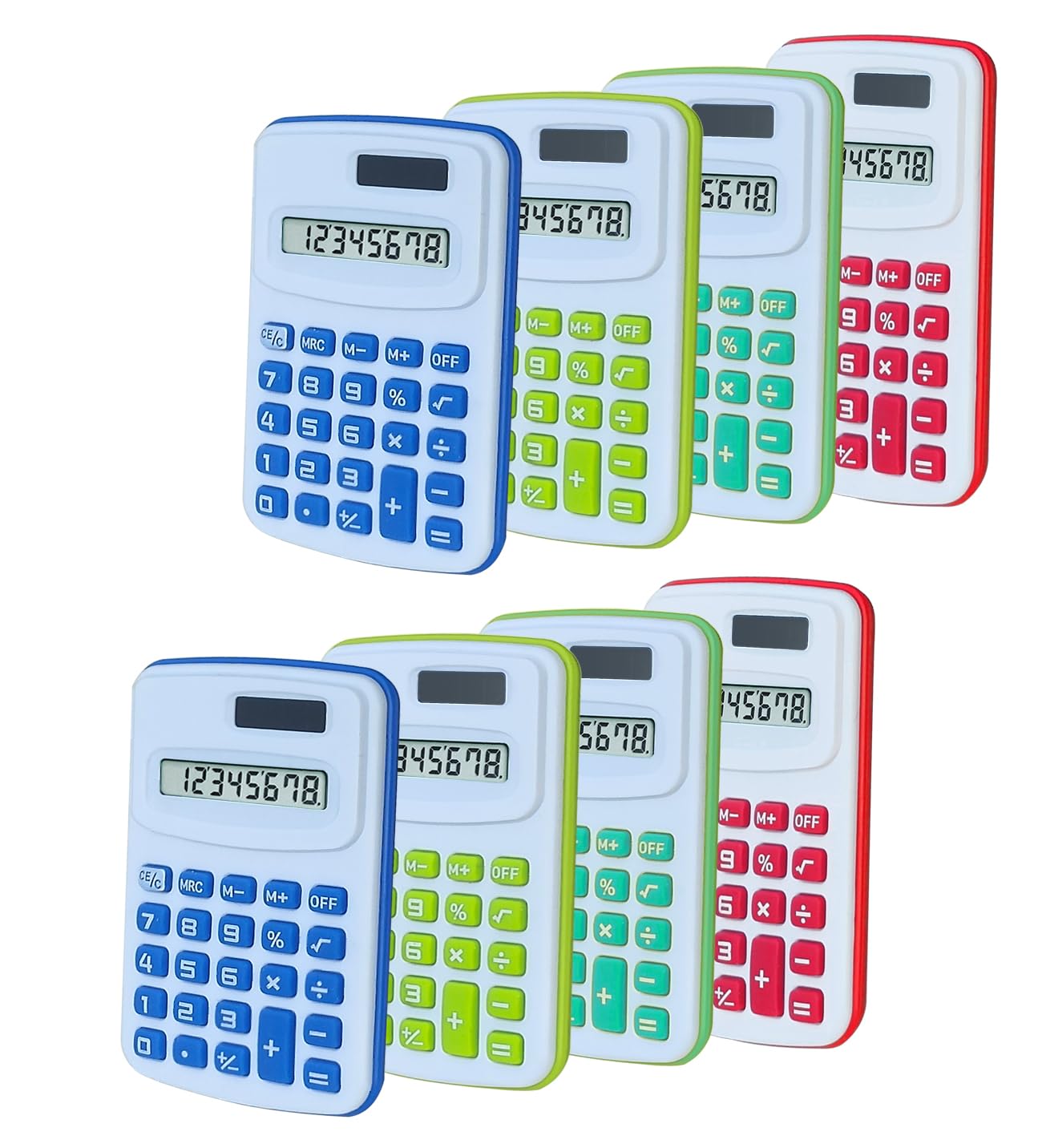 Basic Calculator 8 Digit Silicone Button Desktop Calculator (4 Colors, Set of 8) (B, Pack of 8)