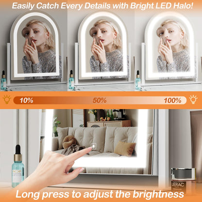 Arched Makeup Vanity Mirror with Lights 17.2" Large LED Lighted Mirror, Hollywood Make Up Mirror with Lighting, Smart Touch,Detachable 5X Magnification 360° Rotation, (Gold,Gift Box)