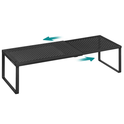 SONGMICS Set of 2 Expandable Pantry Kitchen Organizers, Adjustable Spice Rack, Stackable Cabinet Organizers, Metal, Space-Saving Tabletop Shelves, Matte Black UKCS402B01