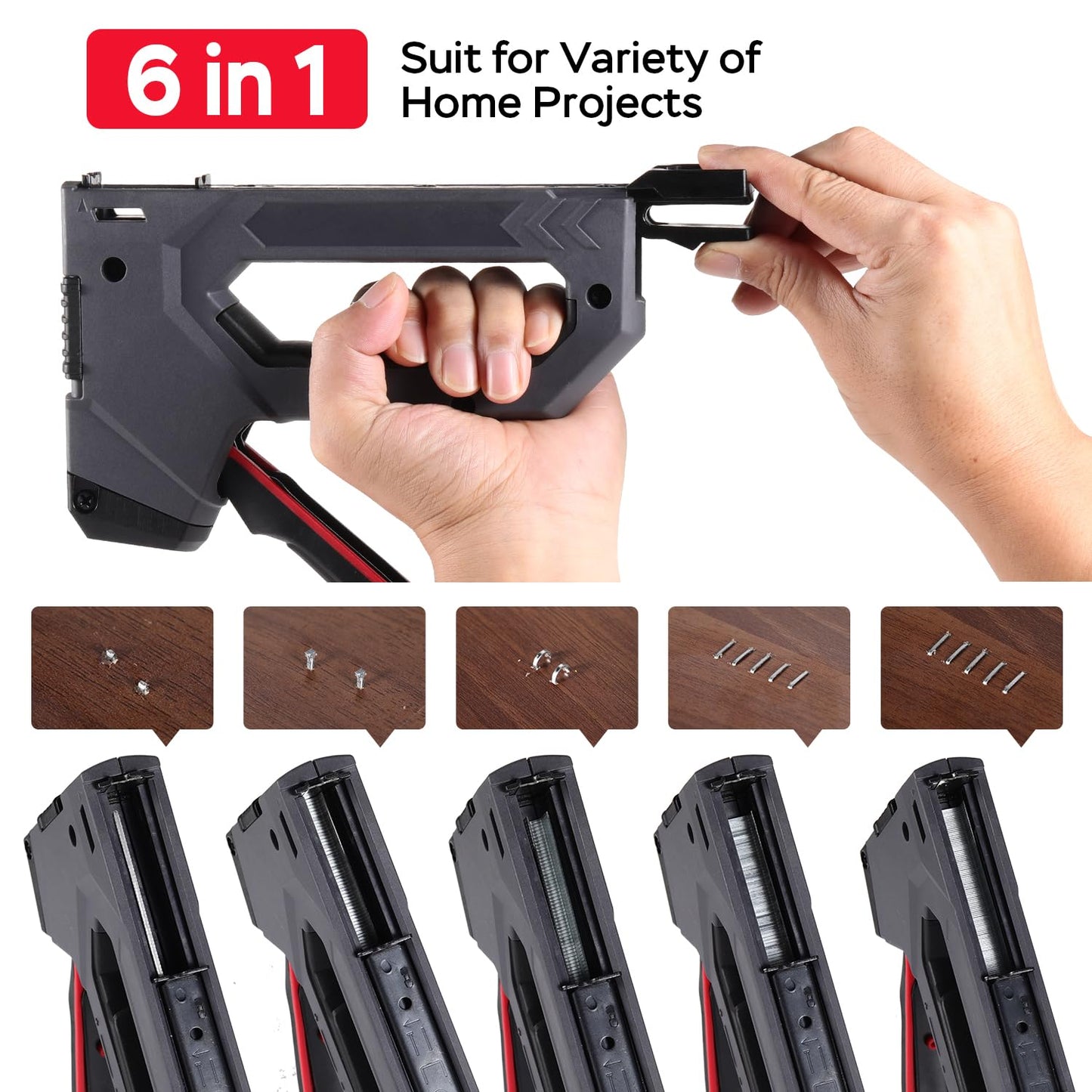 YEAHOME 6-in-1 Staple Gun Heavy Duty, Upholstery Manual Brad Nailer Power Adjustment Stapler Gun with 5000 Staples for Fixing Material, Wood, Crafts, Carpentry, Decoration DIY