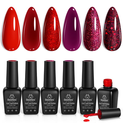 Beetles Cat Eye Gel Nail Polish Set, 6 Summer Colors Pastel Shimmer Glitter Gel Polish Kit Soak Off LED UV Curing Requires Pink Red Blue Orange Green Purple Velvet Gel with Magnet Gift for Women