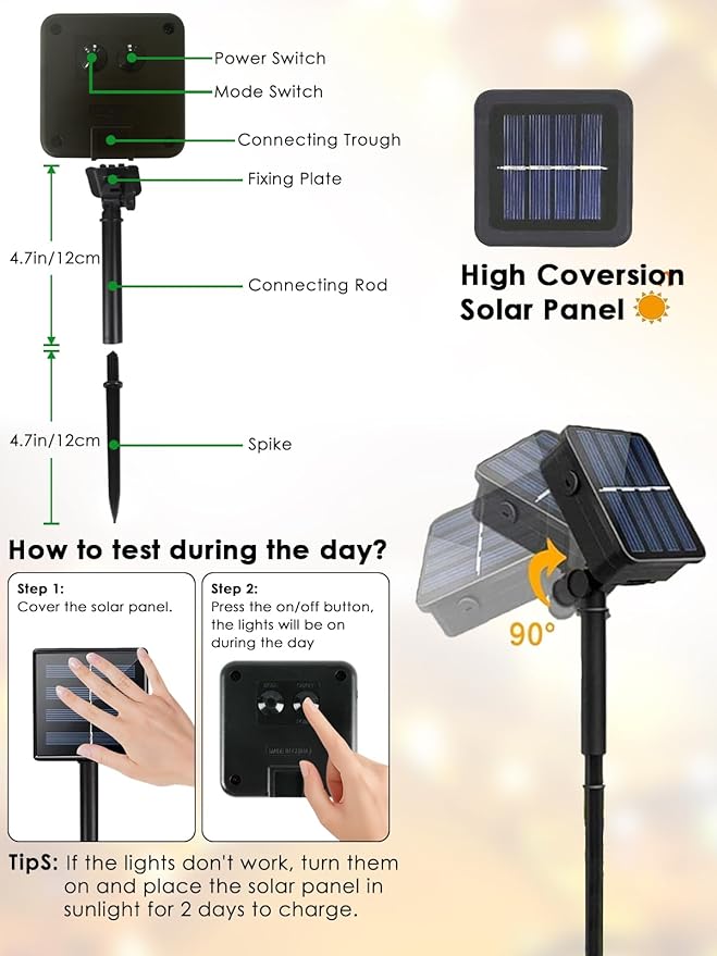 4-pack Solar Christmas Lights Outdoor Waterproof, 400LED 132FT Solar String Light with 8 Lighting Modes, Solar Tree Lights Green Wire for Xmas Tree Party Wedding Garden Fence Decoration (Warm White)