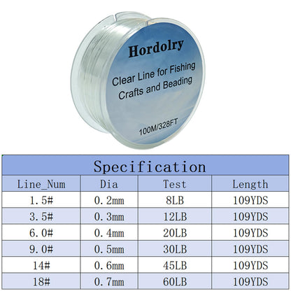 Hordolry 0.3mm Clear Fishing Line, 328FT Invisible Fishing Wire, Lower Memory Extruded Nylon Monofilament Line with UV Protection for Freshwater & Saltwater, Hanging Decorations, Beading