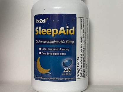 RXZELL Sleep Aid, Diphenhydramine 50mg, Easy-to-Swallow Softgels, Supports Deeper Restful Sleeping, Non Habit-Forming (220 Counts)