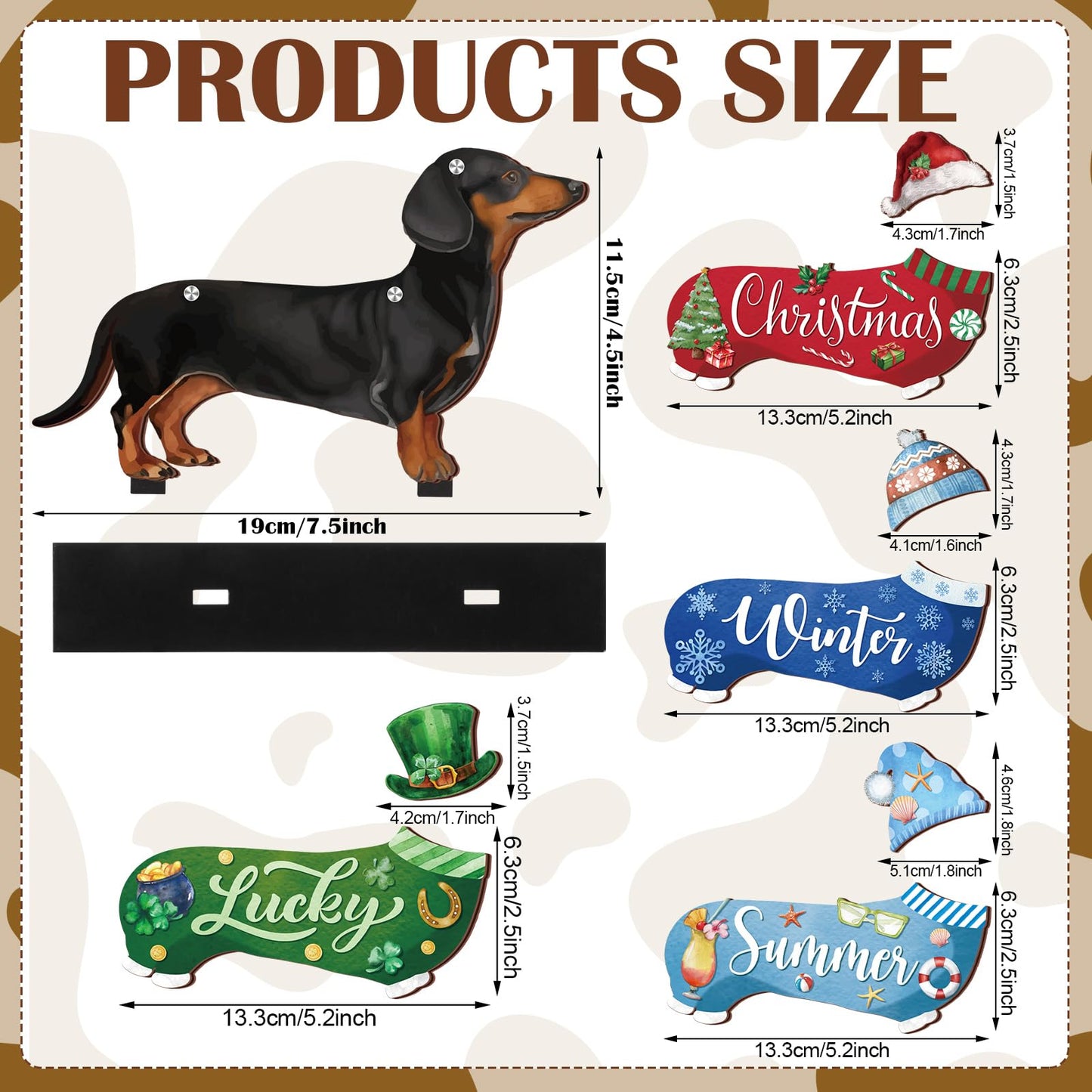 Anglechic 42 Pcs Interchangeable Summer Dachshund Holiday Wiener Dog Decor Seasonal Welcome Sign Tier Tray Decoration Ornament Farmhouse Wood Home Office Desk Accessories for Women Pet Lover Gift