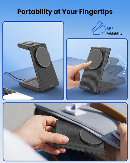 Wireless Charging Station for Apple - 3 in 1 Wireless Charger Stand Dock Watch and Phone Charger Station for Apple Watch 11/8/7/SE/6/5/4/3/2, iPhone 17 16-12 Pro Max SE XS X, Samsung, AirPods Pro/3/2