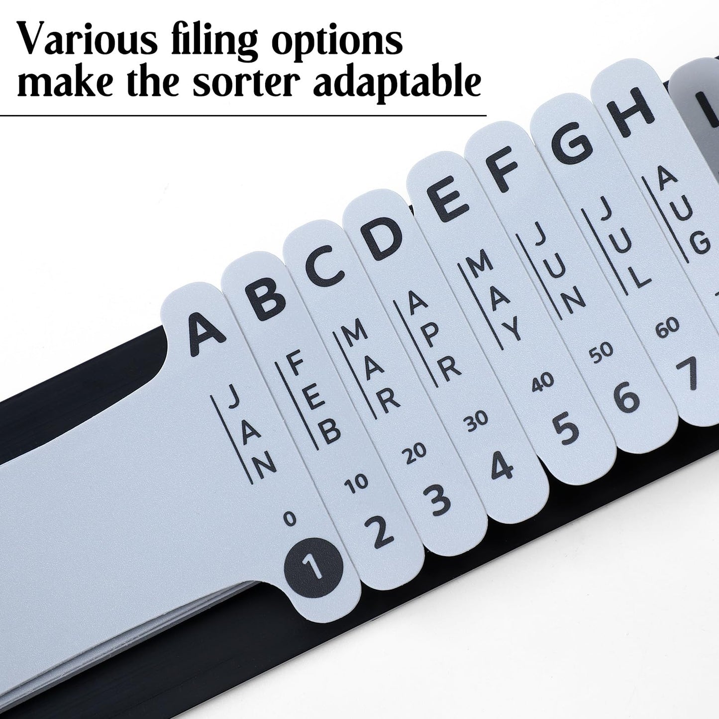 PerKoop Plastic Document Sorter Alphabetical File Organizer Compact Upright Space Saving Paper Organizer for File Office, Grey, 2.52 x 23.5 inches(1 Set)