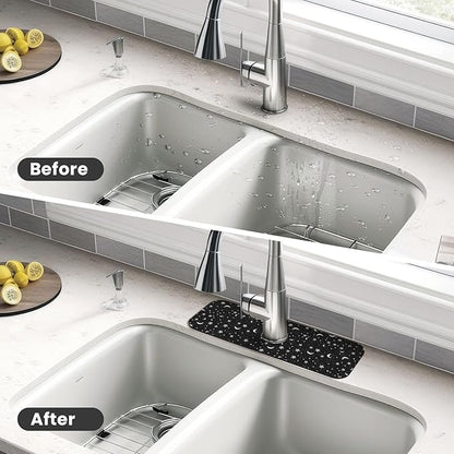 Black And White Moon Star Kitchen Sink Splash Guard Faucet Mat Super Absorbent