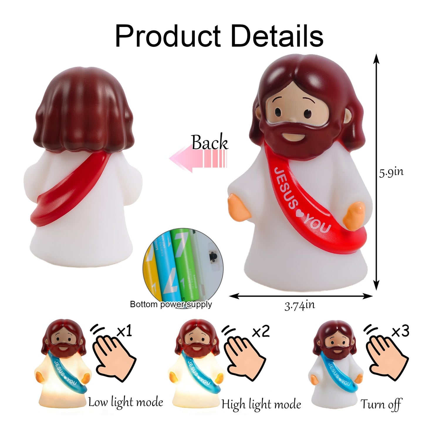 NEROSUN 3 Pack Christmas Jesus Night Light Lamp, LED Tap-Dimmable Bedside Touch Lamp, Jesus Love You Christian Decor Gift for Easter Bedroom Church Prayer Corner