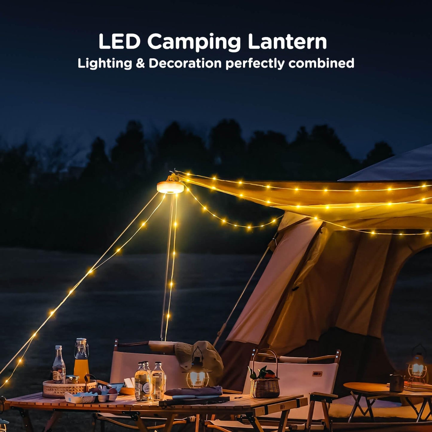 OGERY 2-Pack Camping String Lights, 32.8FT Rechargeable Christmas String Lights Outdoor/Indoor, 8 Modes 4-in-1 Quick Storage Fairy Lights Portable Lamp for Xmas Tree Decor Party Camping Essentials