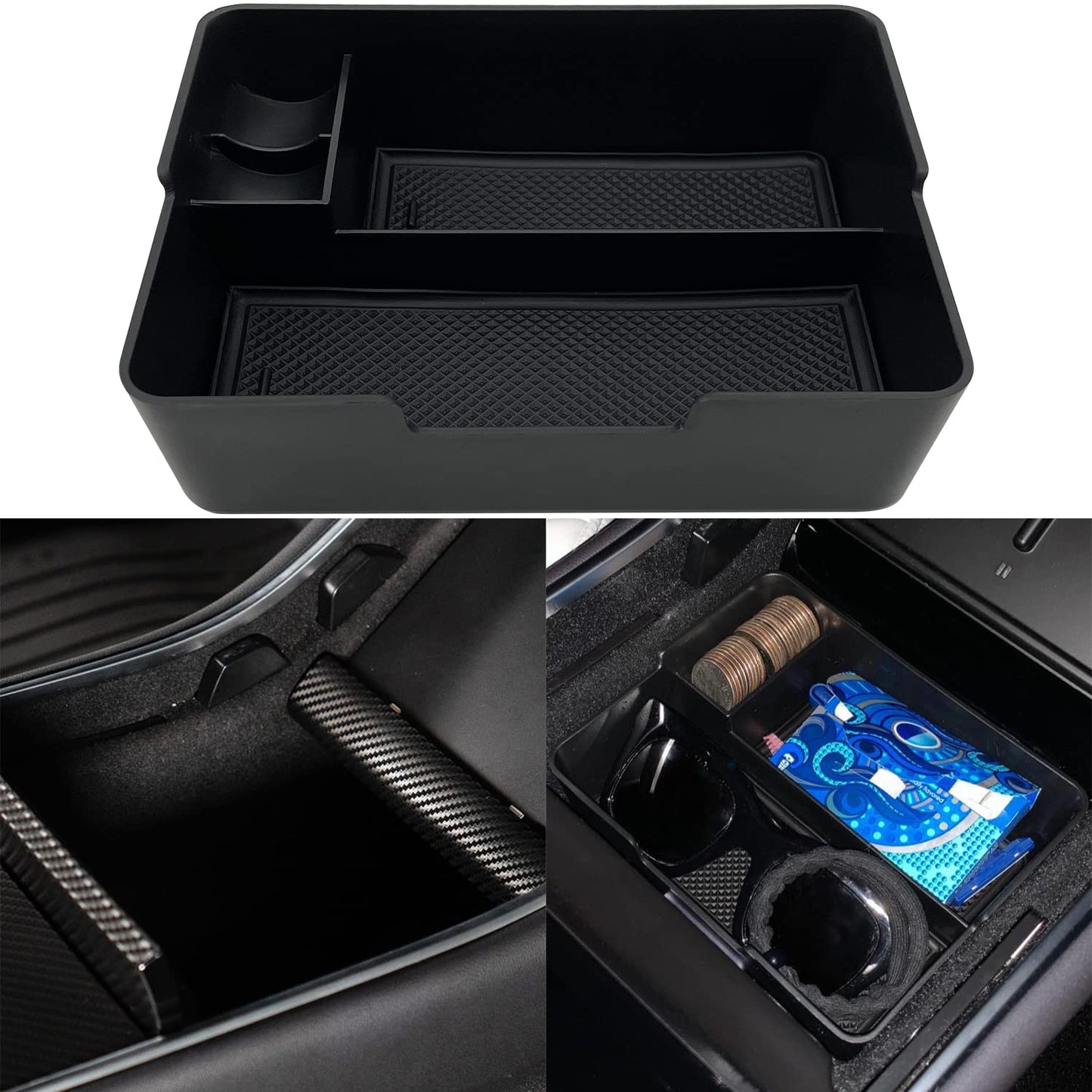 JOJOMARK Compatible with Tesla Model 3/Y Accessories Center Console Organizer Tray Fits for Tesla Model 3 2017 2018 2019 2020 /Model Y 2020 （The cover closed Rotary version）