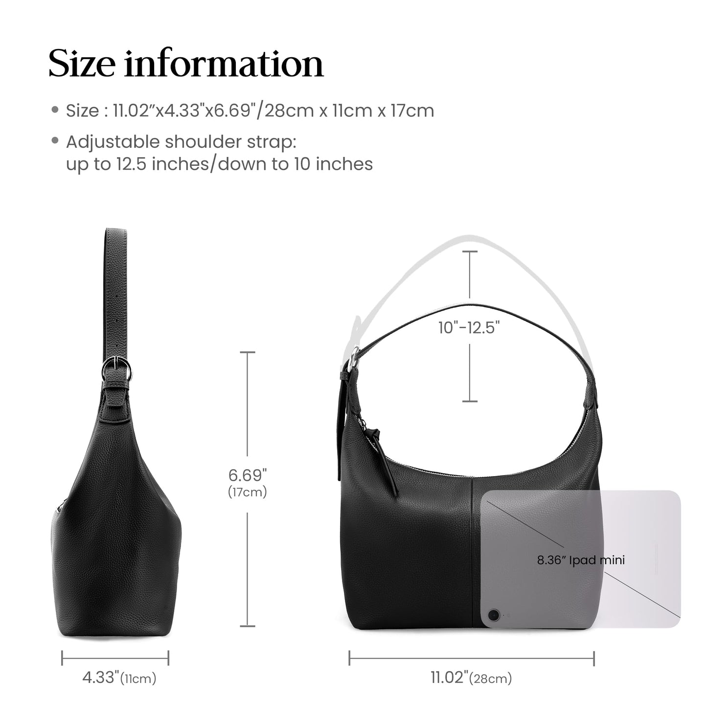 befen Genuine Leather Slouchy Hobo Purses for Women, Ultra Lightweight Shoulder Purse, Real Top Grain Leather Handbags Women's Black Shoulder Bag Satchel for Shopping, Travel Casual