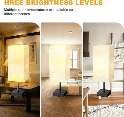 Table Lamp for Bedroom with USB,Bedside Lamp with USB C+A Charging Ports,Adjustable 3color LED Light for Home Decor/Nightstand/Office,Included Bulb and Fabric Lamp Shade (Linen White, 1PCS)