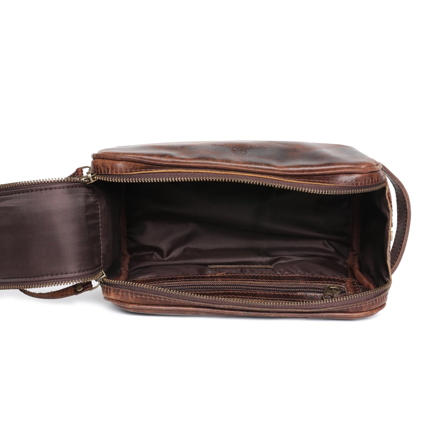 Autentico Leather Toiletry Bag for Men – Genuine Leather Dopp Kit, Travel Organizer for Grooming Essentials, Large Shaving Kit Pouch, Durable Dark Brown Gift for Men