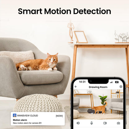 Cinnado 2K Home Security Cameras-2.4Ghz WiFi Indoor Camera with 360° Motion Detection for Pets/Nanny/Baby/Dog, 2 Way Audio, 24/7 SD Card Storage, Cloud Storage, Works with Alexa & Google Home, D1 4P