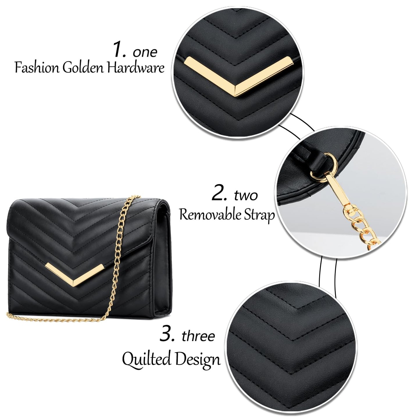 KKXIU Women Formal Vegan Leather Evening Envelope Clutch Purses and Handbags for Party Wedding Prom Bridal (A-Black)