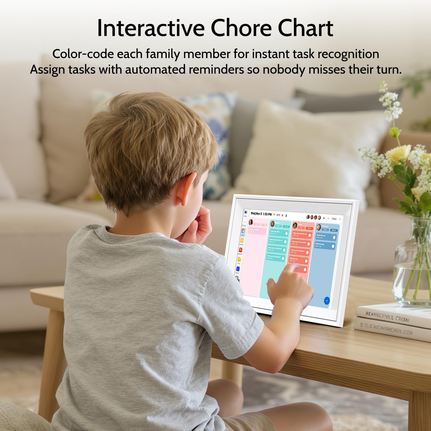 Linkdaze Digital Calendar, 10.1'' Electronic Calendar Chore Chart, Smart WiFi Touchscreen Interactive Family Schedules, Electronic Organizer for Monthly, Weekly and Daily Agenda