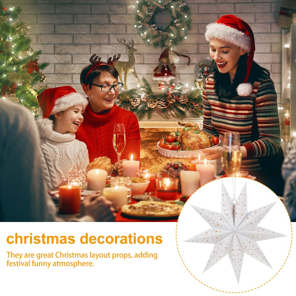 OSALADI 3Pcs Paper Star Lantern Lampshade 9 Pointed Star Hanging Decorations for Christmas New Year Wedding Party Holiday Birthday, 13.78 x 13.78 x 5.12 Inch