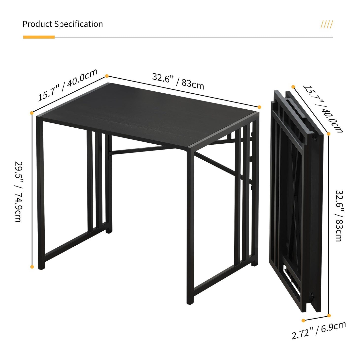 Lutown Teen Folding Computer Desk - 32 inch, Writing & Gaming, Small Space Office Desk, Black, No Assembly Required