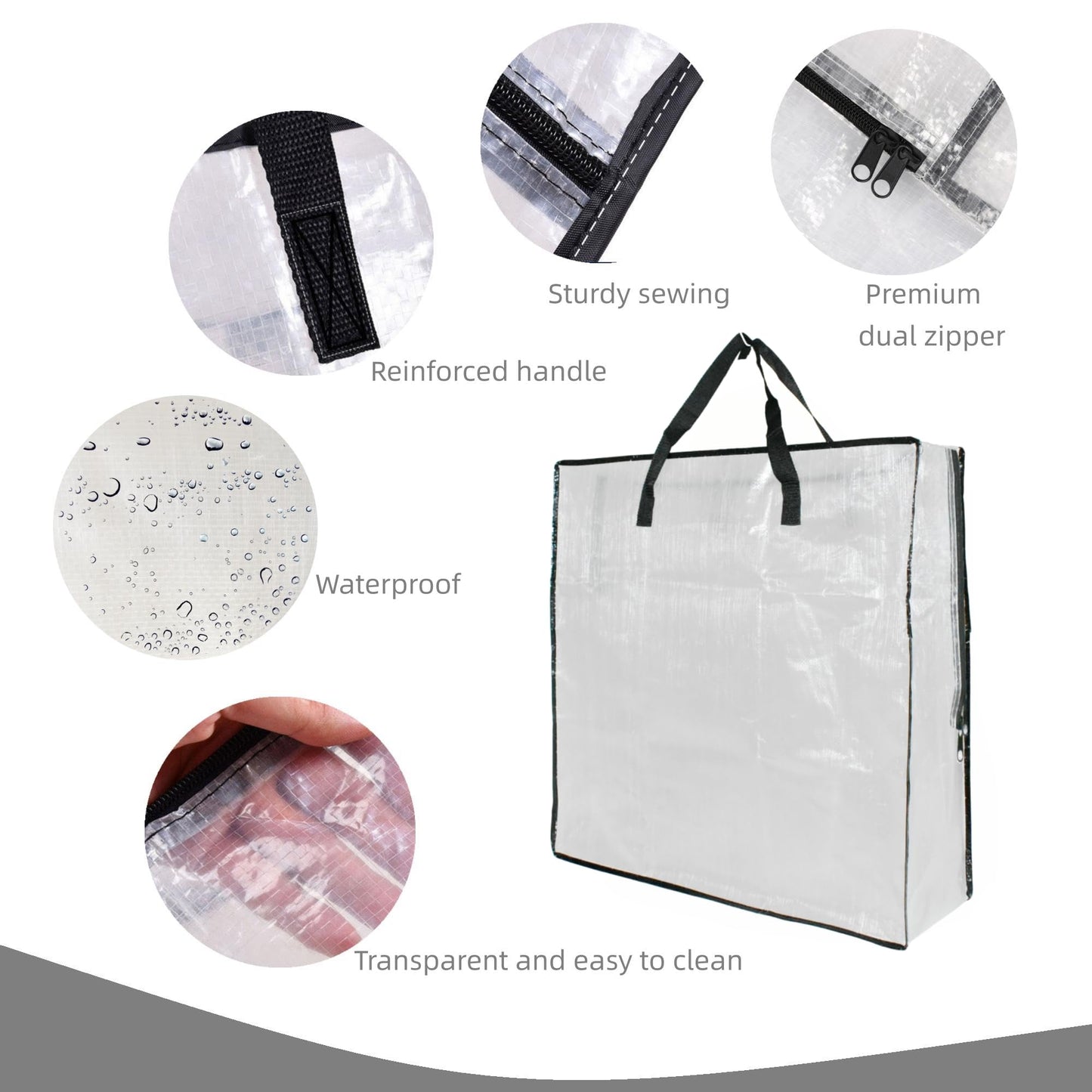 5 Pack Moving Bags, Wreath Storage Bag, Garland Container, Clear Storage Bags with Handles and Zippers Moving Bag for College Carrying, Bedding, Toys Organizer, Under the Bed Storage