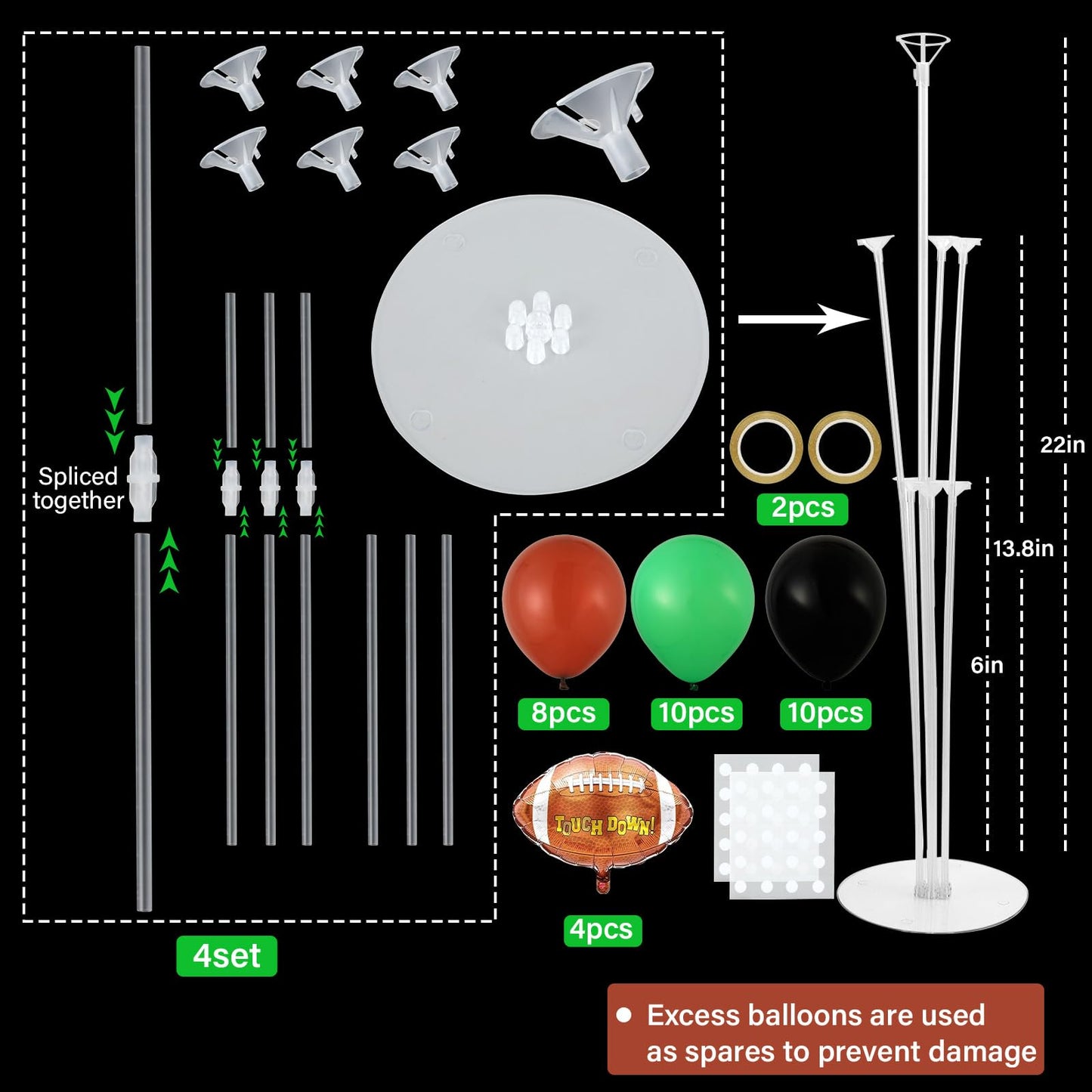 4 Sets Football Party Balloons Stand Kit with Rugby Ball Foil Balloons Sport Football Party Balloon Centerpiece for Tables for Game Sports Football Birthday Baby Shower Decoration
