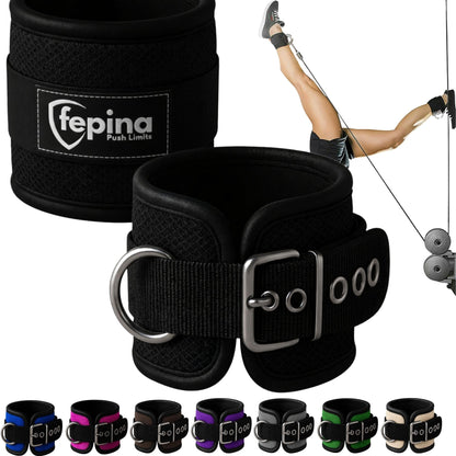 FEPINA Durable Ankle Straps for Cable Machines (2 Pack) – Adjustable Gym Ankle Cuffs for Men & Women, Heavy Duty Buckle Closure, Ideal for Glute Kickbacks, Hip Abductors, Leg & Thigh Workouts (Black, Pair)
