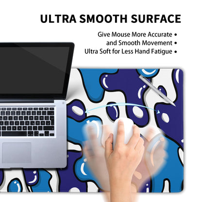 Navy Blue White Gaming Mouse Pad XL 31.5”x11.8” Anime Cool Desk Pad Geometric Japanese Desk Mat Non-Slip Rubber Base Stitched Edge Extended Keyboard PC Computer Pad Gaming for Home Office Work Desktop