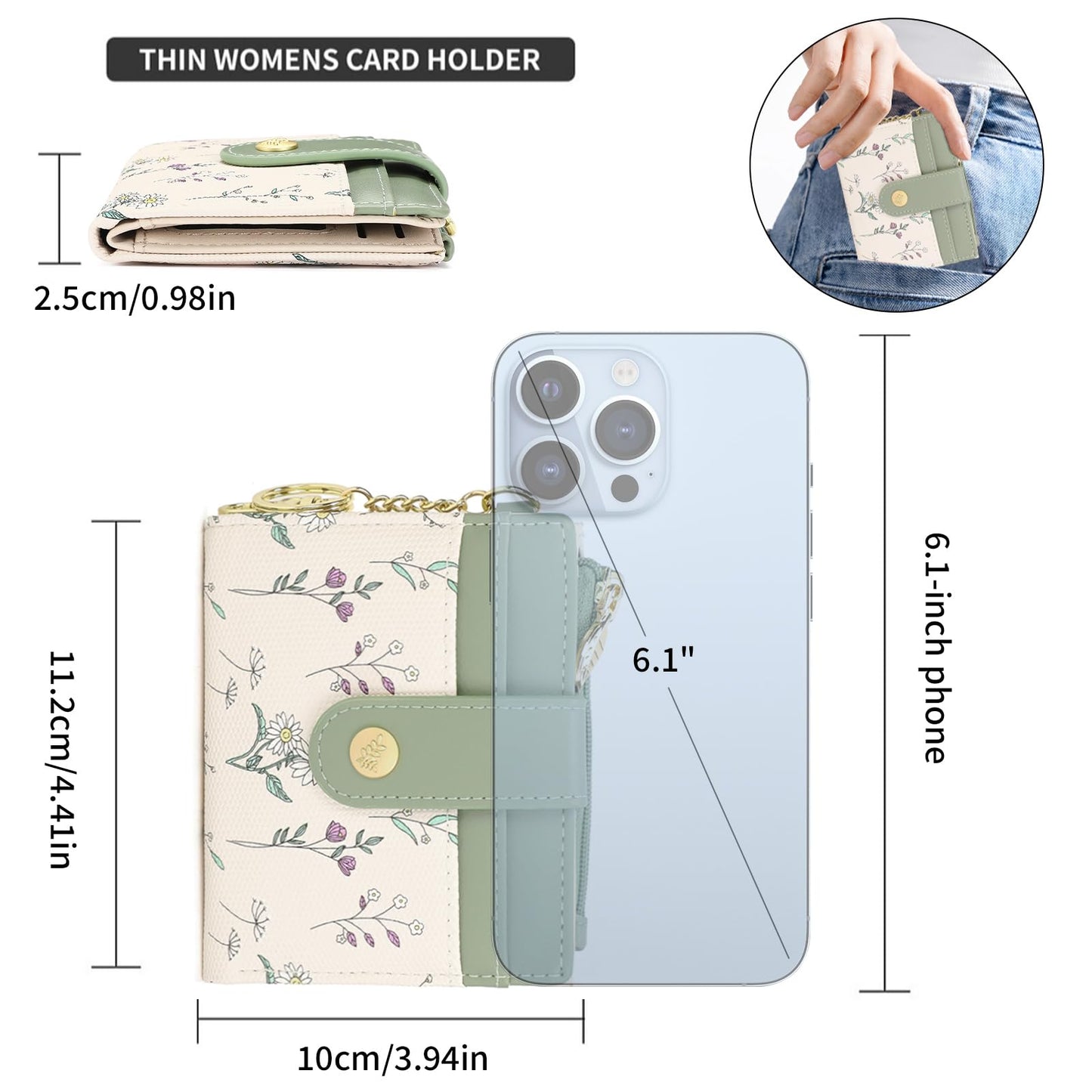 GAEKEAO Small Wallet for Women RFID Blocking Bifold Card Holder Vegan Leather with Zipper Coin Pocket, ID Window, Keychain