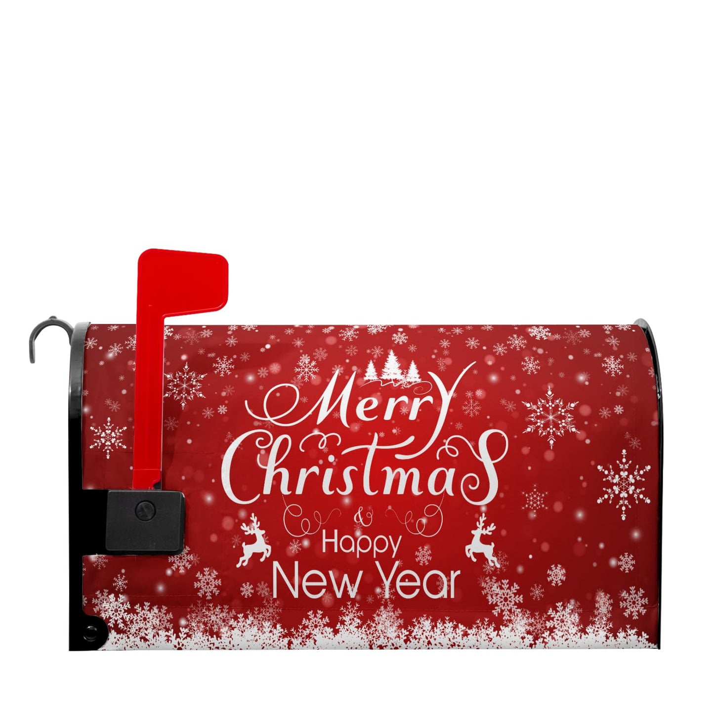 Anyako Merry Christmas Mailbox Cover Snowflake Welcome Red Mailbox Covers Magnetic Standard Size 21" X 18" Winter Xmas Holiday Mailbox Wrap Post Letter Box Cover Decor for Home Outdoor Yard Garden