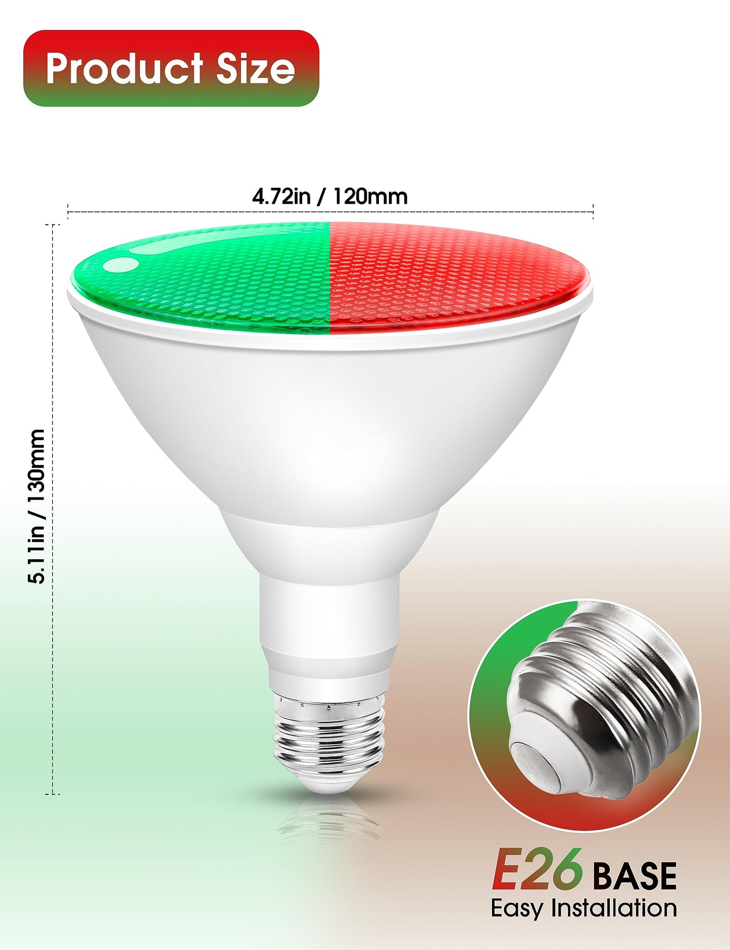 Fulighture Red and Green Light Bulbs 【2 Pack】, Par38 LED Red Green Flood Light Bulbs Outdoor for Christmas Decor 15W E26, Christmas Light Bulb Porch Home Lighting, Non-Dimmable