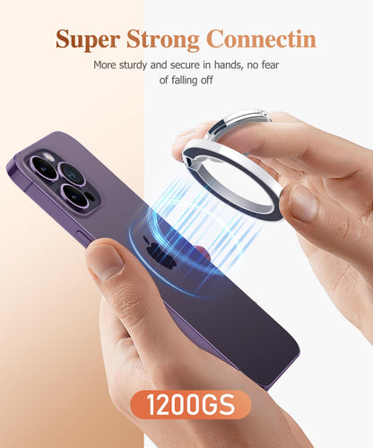 GVIEWIN Magnetic Phone Ring Holder, Compatible with MagSafe Phone Grip with Adjustable Stand, Magnet Phone Ring Kickstand for iPhone 17/16/15/14/13/12 Pro Max Plus Air/Other Phones (Glitter/Silver)