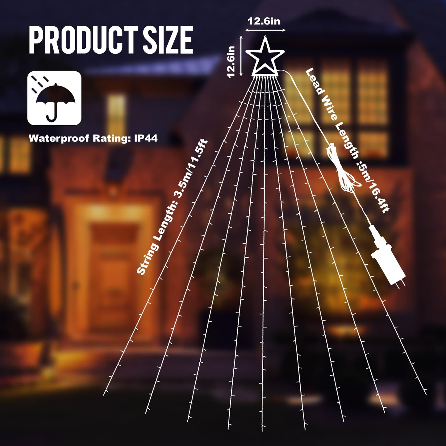 Christmas Decorations Outdoor, 11.5 ft 317 LED Star Christmas Tree Lights, 8 Memory Lighting Modes&Timer Star Light for Yard, Wedding, Party, Decorations（Red+Green）