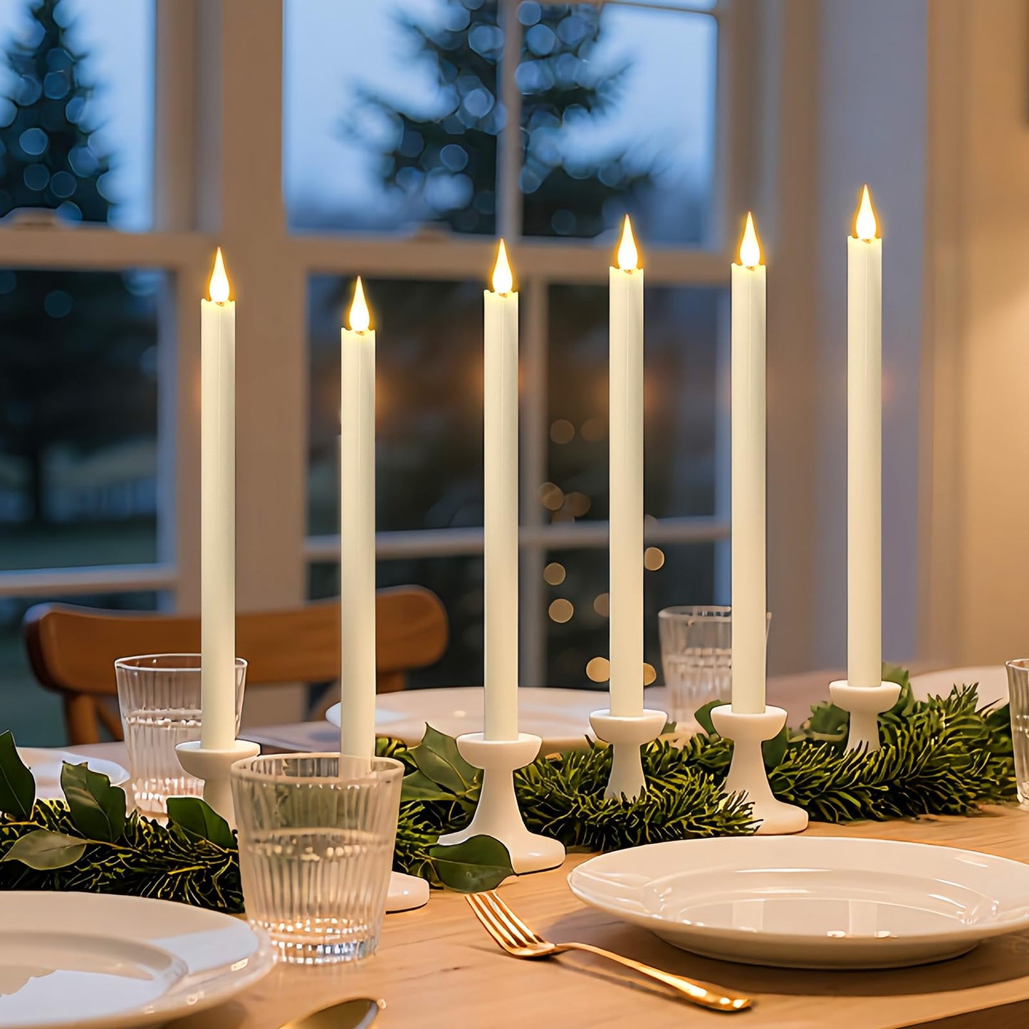 yunsheng 11 Inches Flameless Taper Candles Flickering with Remote & Timer, Set of 6 Battery Operated LED Window Candles, Ivory Plastic LED Candlestick with 3D Wick for Christmas Wedding Home Decor