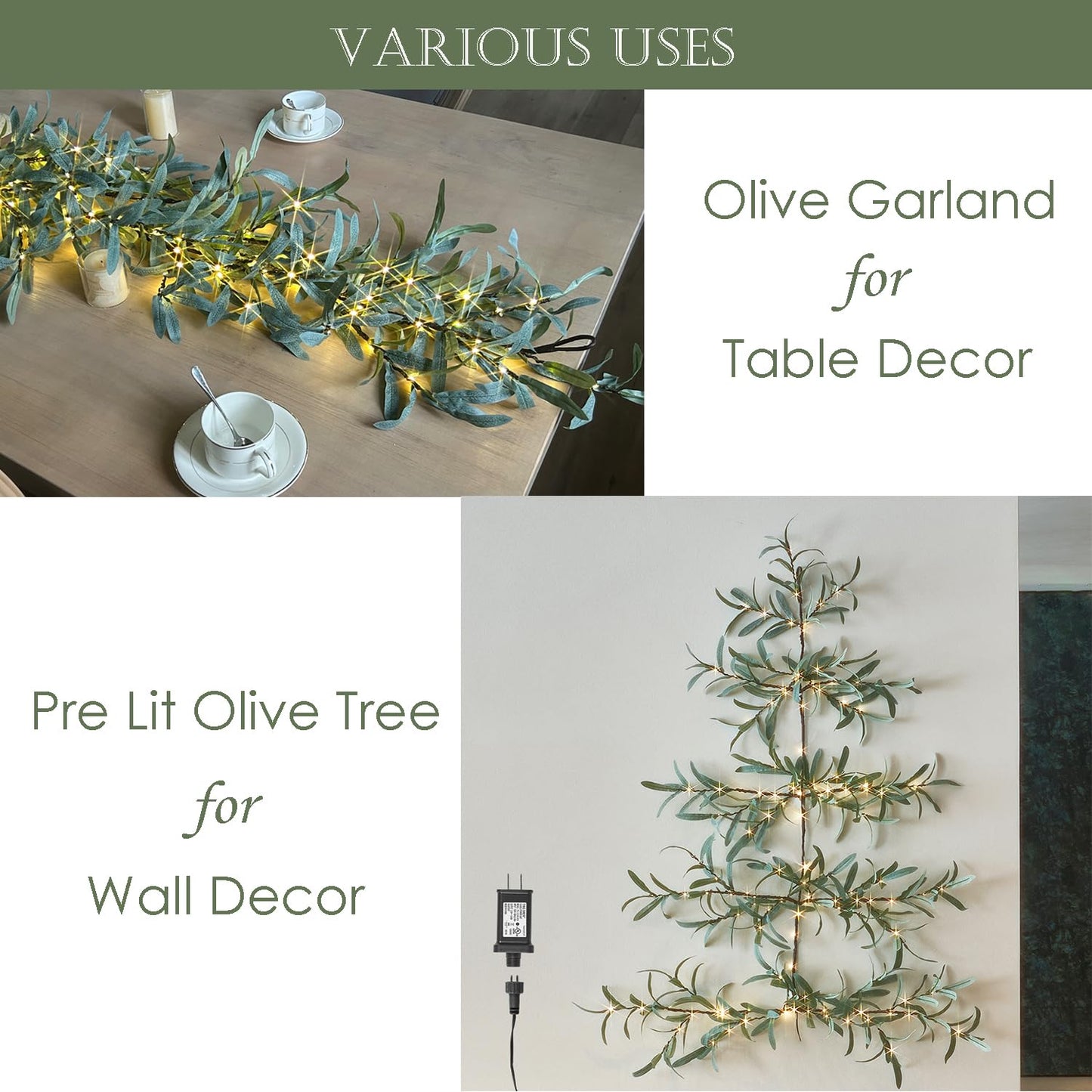 LITBLOOM Lighted Olive Wall Tree with Timer, Lighted Vine Garland with 140 Fairy Lights 3.5FT for Home Window Wall Christmas Spring Decoration Indoor Outdoor