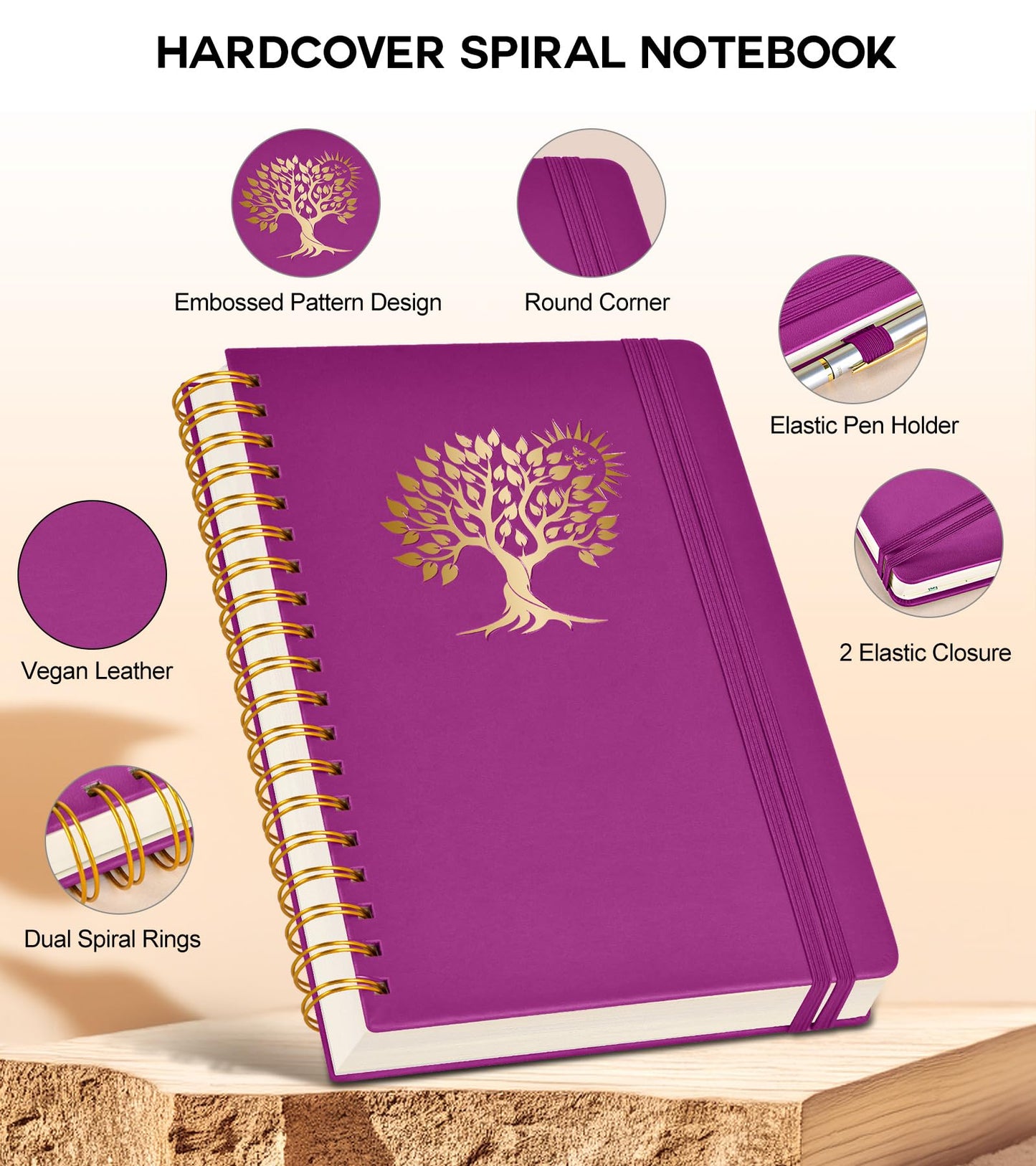 PERCUN Large Spiral Notebook Journal for Women Men - 300 Numbered Lined Pages, College Ruled,B5 Hardcover Spiral Bound Notebook for School, Work, Note Taking, Writing, Leather Spiral Journal 7"x10"
