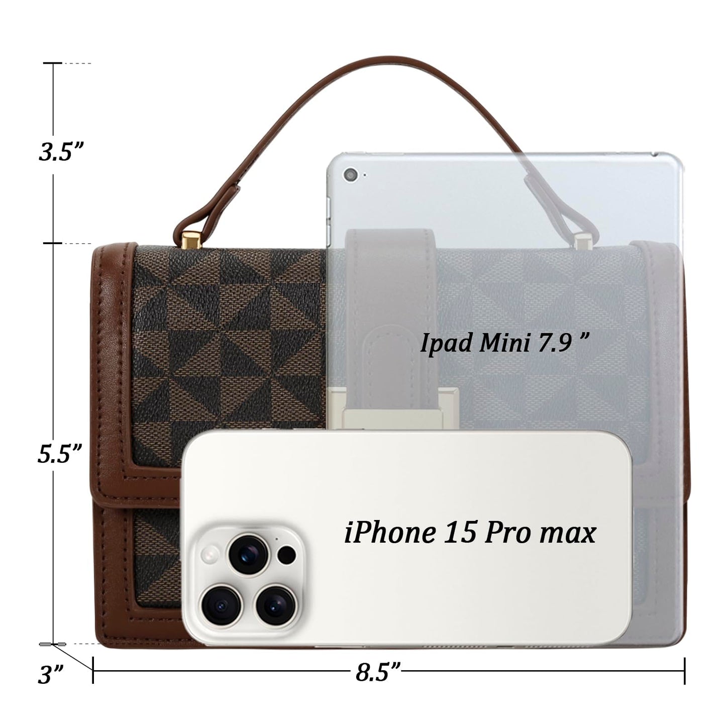 KKXIU Crossbody Bags for Women - Top Handle Purses for Lady, Leather Handbags Shoulder Clutch with Adjustable Shoulder Strap (Brown Checkered)