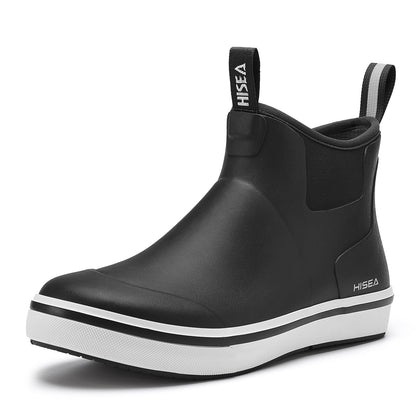HISEA Men's Deck Rain Boots Saltwater Fishing Booties Waterproof Ankle Rain Boots with High Traction
