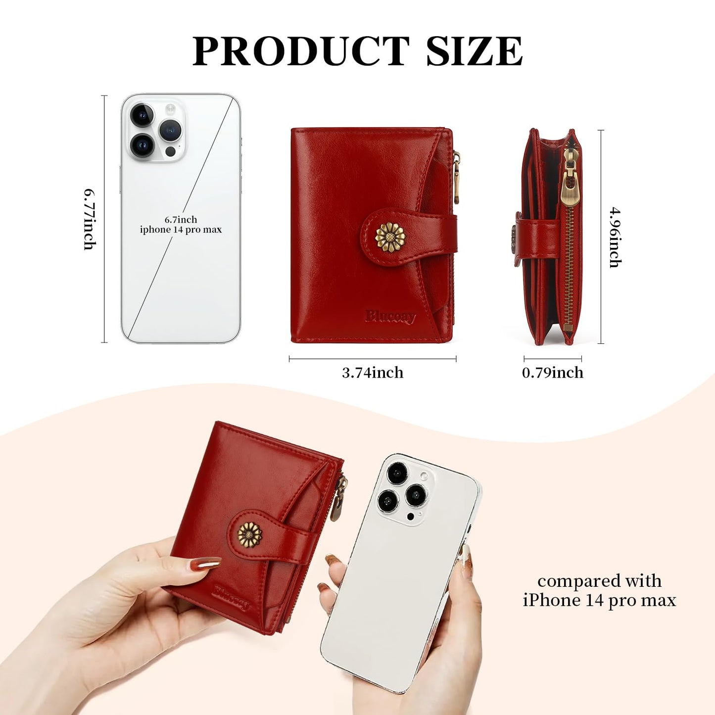 Blucoay Small Wallet Women,Microfiber Leather Compact Bifold Wallet Women RFID Blocking Card Holder With Removable ID Window(winered)