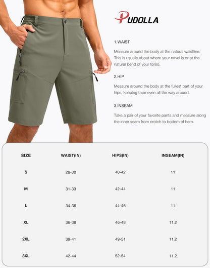 Pudolla Men's Hiking Shorts 11" Lightweight Cargo Work Shorts for Men Summer Travel Golf Casual Outdoor with 5 Pockets(Grey Sage X-Large)